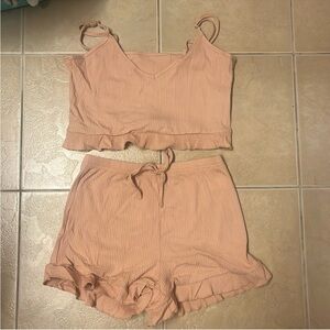 SHEIN Pink Ribbed Pajama Set